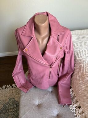 Ted Baker Rose Pink Leather Moto Jacket
